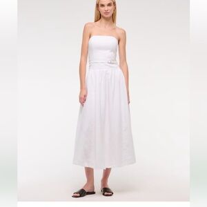 Abercrombie & Fitch Elegant White Linen Strapless Midi Dress